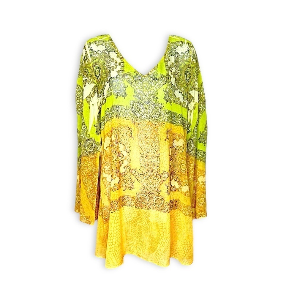 Vintage Whimsigoth Fairycore Y2K Sheer Vibrant Flowy Chiffon Tunic Top Size L
